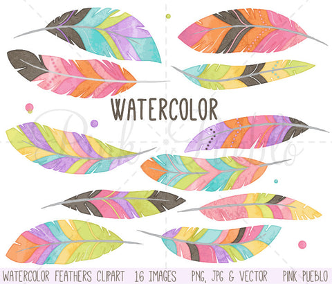 Watercolor Feather Clipart - PinkPueblo