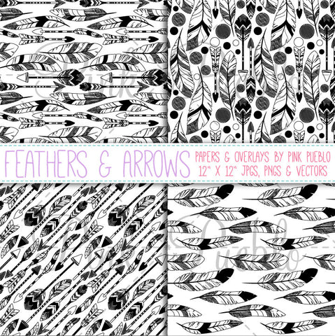 Feather and Arrow Backgrounds or Digital Papers - PinkPueblo