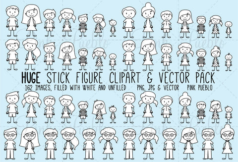 HUGE Stick Figure Clipart and Vector Set - PinkPueblo