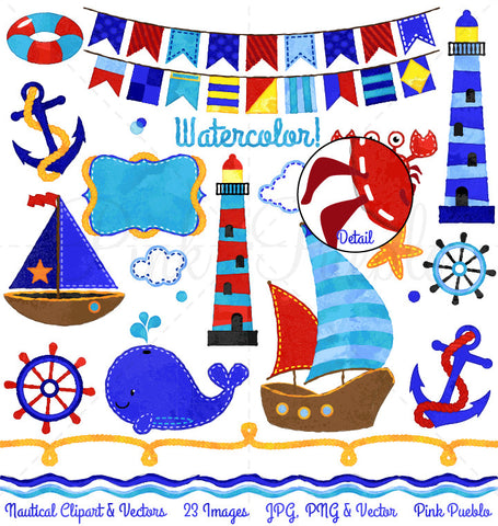 Watercolor Nautical Clipart - PinkPueblo