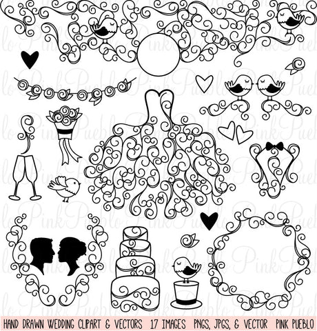 Hand Drawn Wedding Clipart & Vectors - PinkPueblo