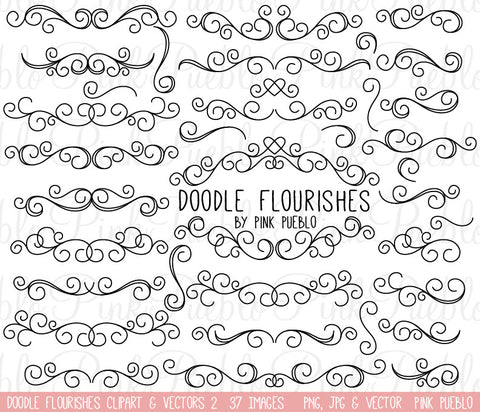 Doodle Flourishes and Swirls Clipart and Vectors - PinkPueblo