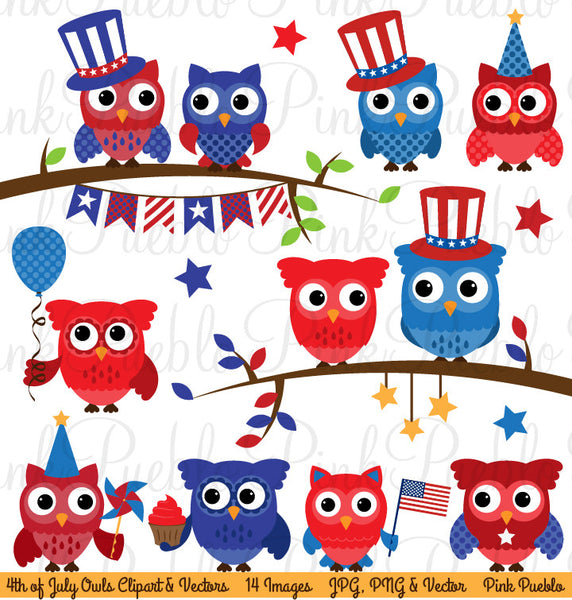 Fourth of July Owl Clipart & Vectors - PinkPueblo