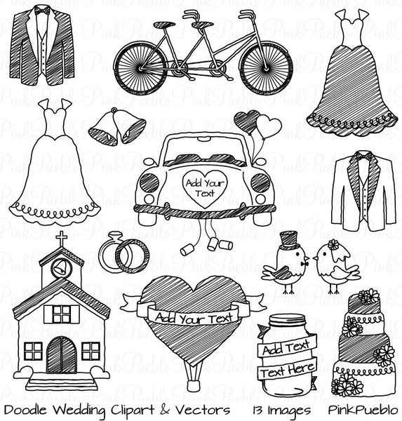 Doodle Wedding Clipart and Vectors - PinkPueblo