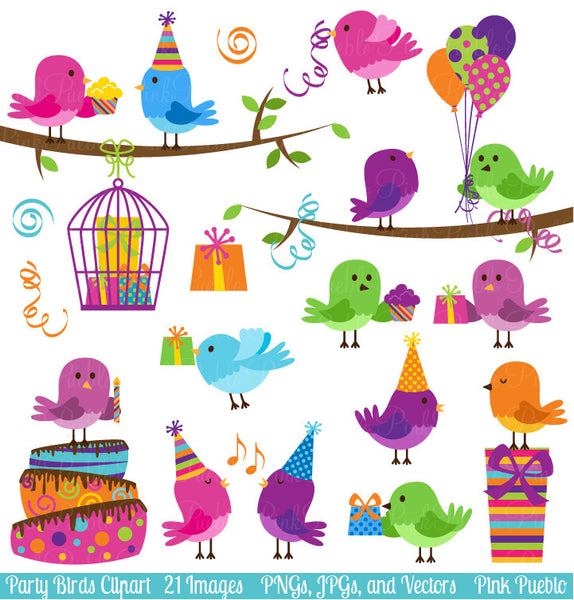 Party Birds Clipart and Vectors - PinkPueblo