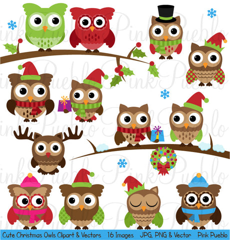 Cute Christmas Owl Clipart & Vectors - PinkPueblo