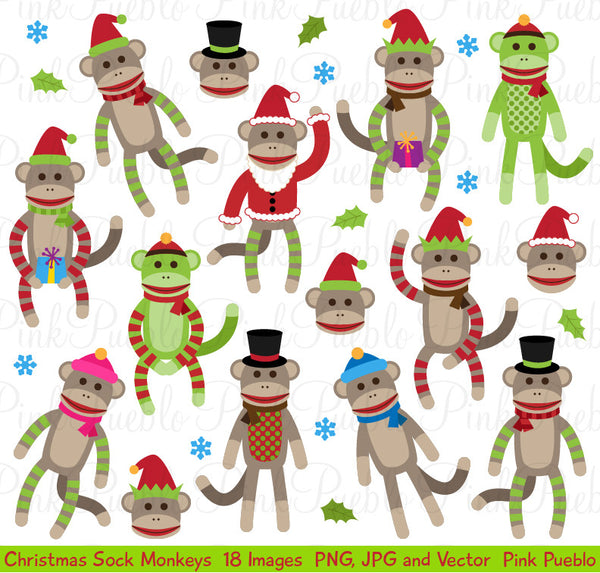 Christmas Sock Monkey Clipart and Vectors - PinkPueblo