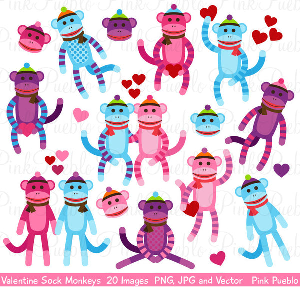 Valentine Sock Monkey Clipart and Vectors - PinkPueblo