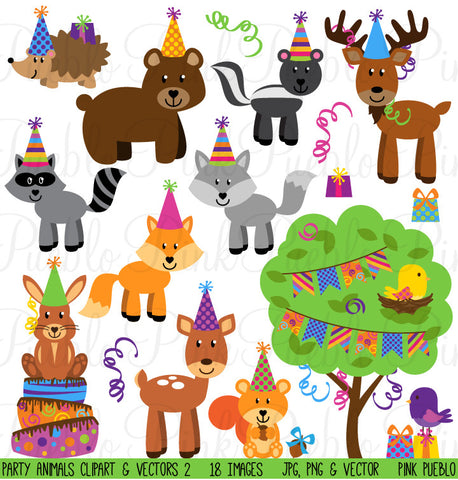 Woodland Party Animal Clipart and Vectors - PinkPueblo