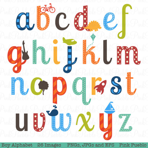 Boy Alphabet Clipart & Vectors, Lowercase - PinkPueblo