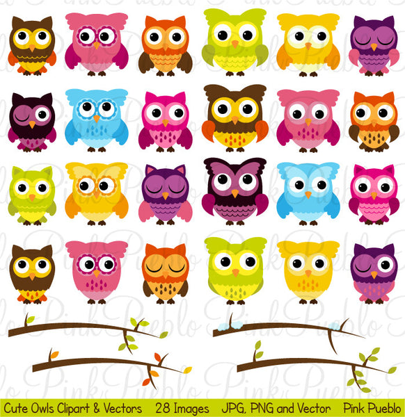 Owls and Branches Clipart & Vectors - PinkPueblo