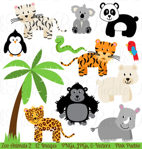 Zoo Jungle Animals Clipart & Vectors - PinkPueblo