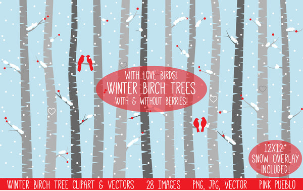 Winter Birch Tree Clipart & Vectors - PinkPueblo