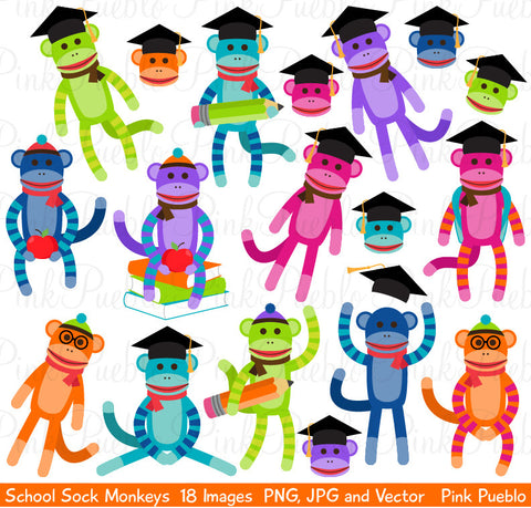 School Sock Monkey Clipart & Vectors - PinkPueblo
