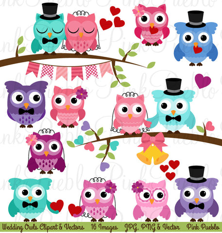 Wedding Owls Clipart and Vectors - PinkPueblo