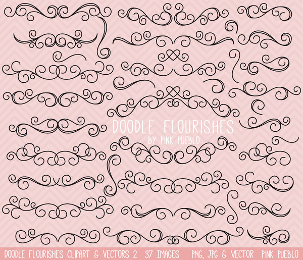 Doodle Flourishes and Swirls Clipart and Vectors - PinkPueblo