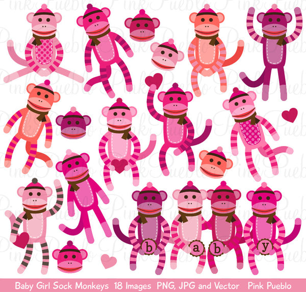 Baby Girl Sock Monkey Clipart and Vectors - PinkPueblo