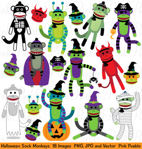 Halloween Sock Monkeys Clipart and Vectors - PinkPueblo