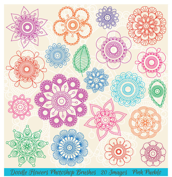 Doodle Mandala Flowers Photoshop Brushes - PinkPueblo