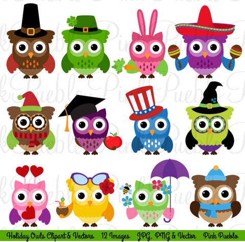 Holiday Owl Clipart and Vectors - PinkPueblo
