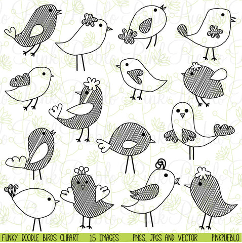 Cute Doodle Birds Clipart & Vectors - PinkPueblo