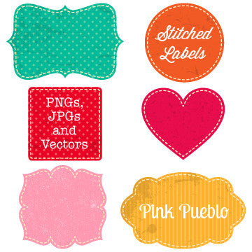 Freebie - Bright Vintage Stiched Labels Clipart and Vectors - PinkPueblo