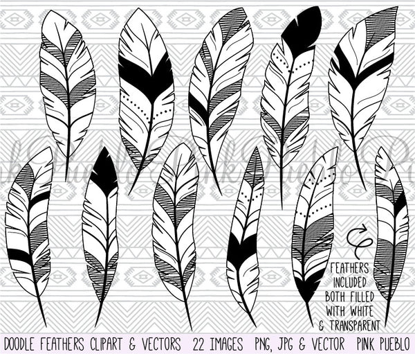 Doodle Feather Clipart and Vectors - PinkPueblo