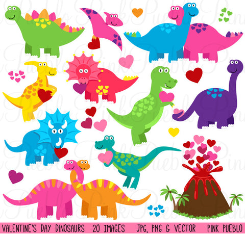 Valentine's Day Dinosaurs Clipart - PinkPueblo