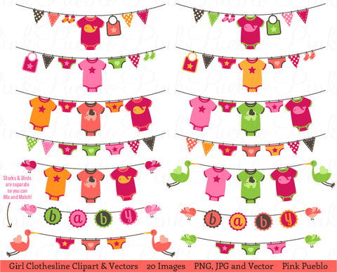 Baby Girl Bunting or Clothesline Clipart and Vectors - PinkPueblo