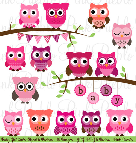Girl Baby Shower Owl Clipart and Vectors - PinkPueblo