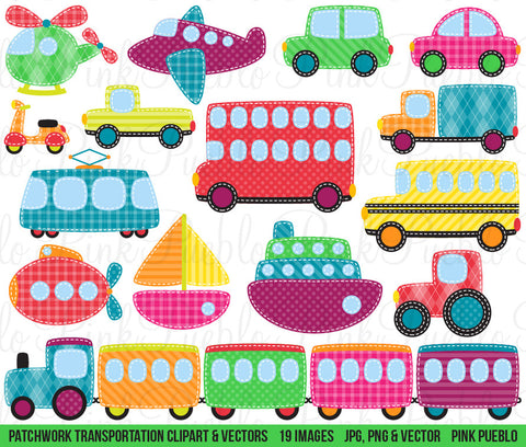 Patchwork Transportation Clipart and Vectors - PinkPueblo