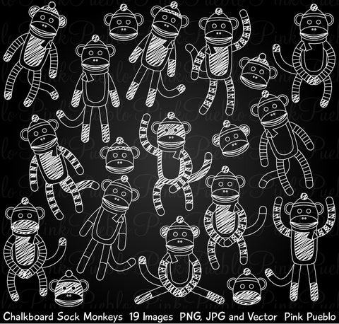 Chalkboard Sock Monkey Clipart & Vectors - PinkPueblo