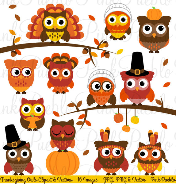 Thanksgiving Owl Clipart & Vectors - PinkPueblo