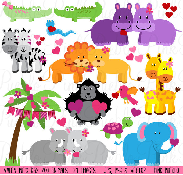 Valentine's Day Zoo & Jungle Animals Clipart - PinkPueblo