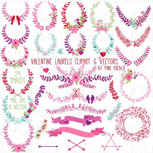 Valentine's Day Laurels and Wreaths Clipart - PinkPueblo