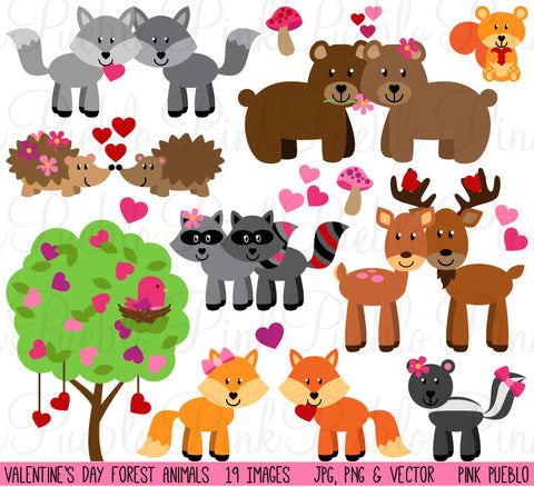 Valentine's Day Forest Animals Clipart - PinkPueblo