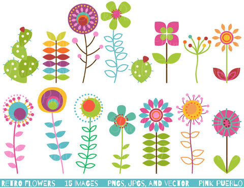 Retro Flowers Clipart & Vectors - PinkPueblo