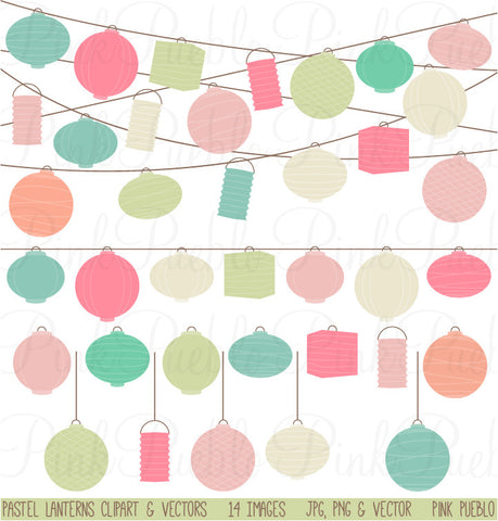 Pastel Paper Hanging Lantern Clipart - PinkPueblo
