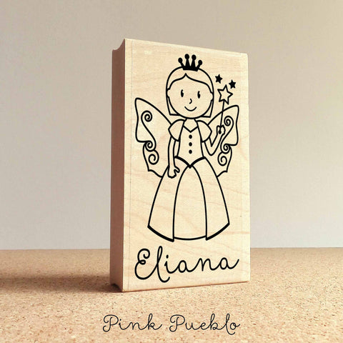 Fairy Personalized Rubber Stamp for Children, Fairy Custom Stamp - Choose Hairstyle and Accessories - PinkPueblo