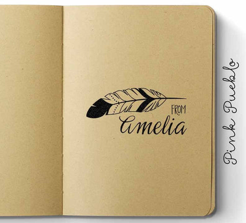 Personalized Feather Custom Rubber Stamp, Custom Tribal Name Stamp - PinkPueblo