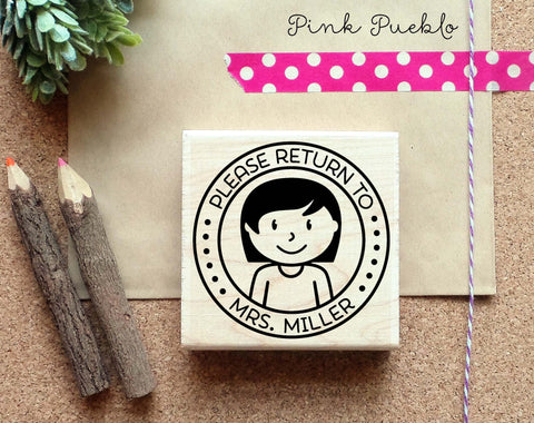 Personalized Teacher Rubber Stamp, Teacher Homework Stamp, Personalized Homework Rubber Stamp - Choose Hairstyle and Accessories - PinkPueblo