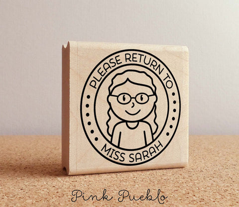 Personalized Teacher Rubber Stamp, Teacher Homework Stamp, Personalized Homework Rubber Stamp - Choose Hairstyle and Accessories - PinkPueblo