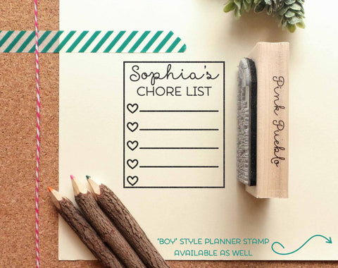 Planner Stamps, Boy or Girl Chore List Rubber Stamp, Personalized Planner Stamp - PinkPueblo
