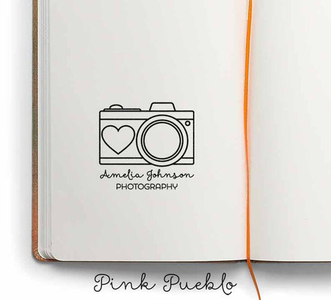 Personalized Custom Photography Rubber Stamp with Camera - PinkPueblo