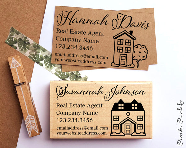 Personalized Real Estate Business Card Stamp, Real Estate Agent Business Card Stamp - PinkPueblo