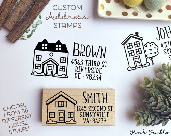 Personalized Address Stamp with House - Choose Your House - PinkPueblo