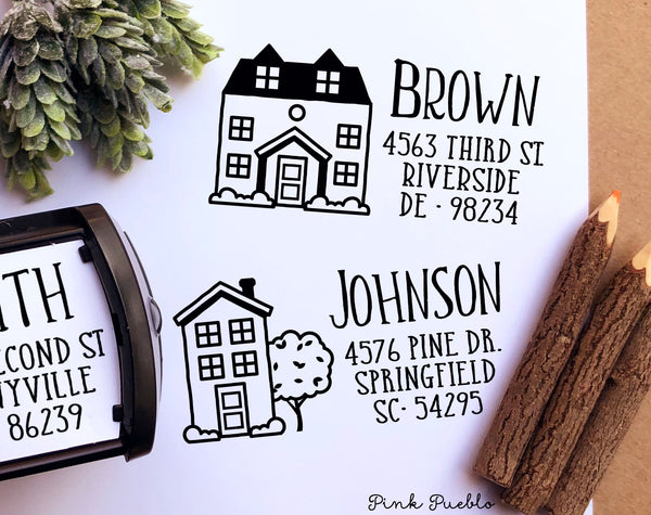 Personalized Self Inking Address Stamp with House, Return Address Stamp Self Inking - Choose Your House - PinkPueblo