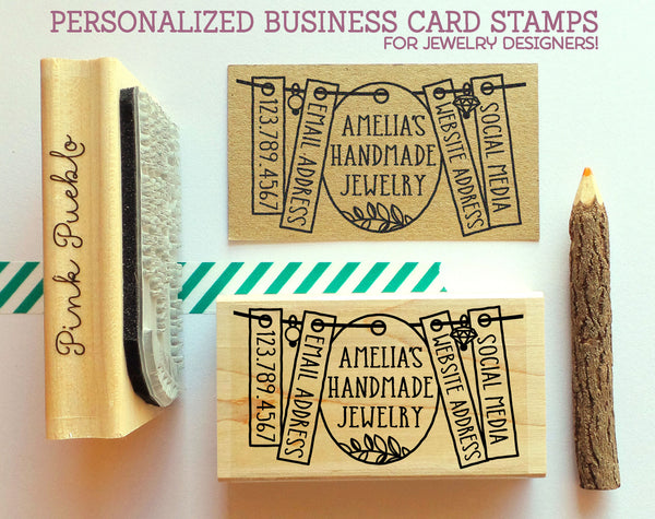 Personalized Business Card Stamp, Business Card Rubber Stamp, Jewelry Business Card Stamp - PinkPueblo