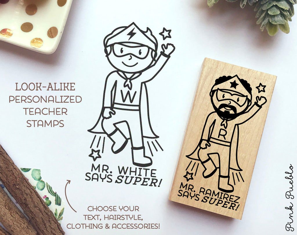 Personalized Rubber Stamp for Girls, Custom Childrens Name Rubber Stamp  Choose Hairstyle and Accessories 