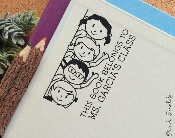 Personalized Bookplate Stamp for Teachers, Teacher Library Stamp - PinkPueblo